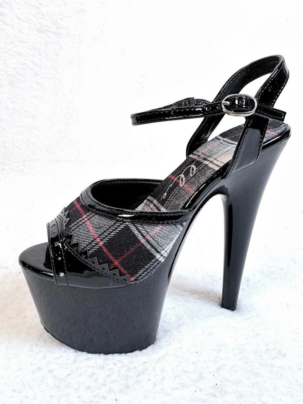 Ellie Shoes 709-BRITNEY Plaid Platform Heels Black & White US 6